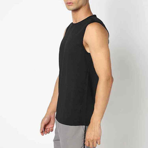 Camiseta sin mangas de algodón 100% con logotipo personalizado, jersey sencillo, color liso, holgada, deportiva, para gimnasio, cuello redondo, blanca, para hombre. - Product Image 2