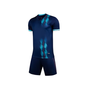 Conjunto de Camiseta de Fútbol Azul con Cuello en V para Hombre, con Estampado Geométrico, Absorbente de Humedad, Manga Corta, Ropa Deportiva para Todas las Temporadas - Product Image 4