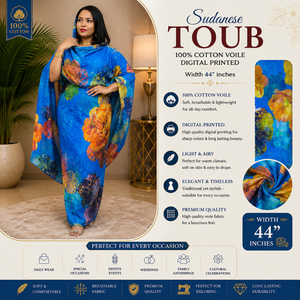 Toub imprimé numérique à motifs floraux |   Voile 100% coton non cousu, tissu africain pour femmes, vêtements traditionnels élégants ethniques et culturels - Product Image 5