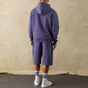 High Street Men's Summer Casual Solid <b>Knitted</b> Spandex/Cotton Pullover Hoodies Shorts <b>Set</b> 2-Piece Breathable Quick Dry Hooded - Product Image 3