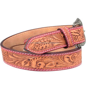 Ceinture en cuir véritable occidental de qualité supérieure, fabriquée en Inde, avec un motif floral en relief, pour hommes et femmes - Product Image 5