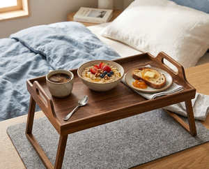 Handmade Wooden <b>Foldable</b> <b>Bed</b> Tray Table with Handles Breakfast Serving Tray for <b>Sofa</b>, Couch & Home Living Use Made in Vietnam - Product Image 4