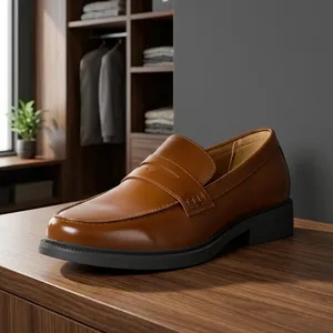 รองเท้าโลฟเฟอร์หนังแท้ OEM ODM ไซส์ 38-45 หนังวัว พื้นยาง EVA สีดำ หนา น้ำหนักเบา ปักโลโก้ พื้นรองเท้าแบบทางการ สำหรับธุรกิจและงานแต่งกาย - Product Image 3