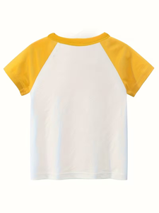 Boys Short Sleeve Raglan T-Shirt Solid Color O-Neck Casual Jersey Fabric White With Navy Yellow Gray Blue Sleeves - Product Image 5