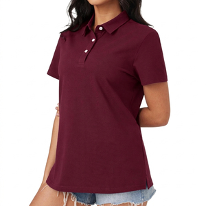 Polo à manches courtes pour femme, couleur bordeaux, coupe classique, couleur unie, décontracté, tissu tissé 100% polyester - Product Image 4
