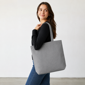 Bolsa de Tela de Algodón Reciclado con Bolsillo Interior y Base Reforzada, 225 GSM, Gris, Ecológica, con Logotipo Personalizado, para Compras al por Mayor - Product Image 3