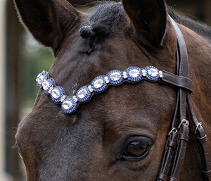 Fronture de Cheval en Cuir Premium Bleu Saphir avec Strass Halo et Design Vague Ovale – Vente en Gros pour Fabricants d'Équipements Équestres - Product Image 2