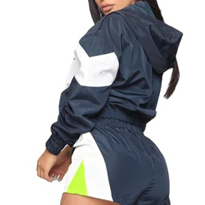 2025 Latest Design Women's High Quality Breathable Eco-Friendly Lightweight Windbreaker Crop Jacket Short <b>Set</b> Solid Spring - Product Image 1