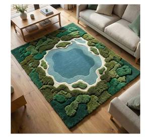 Tapis paysager 3D Moss Lake, tapis tufté à la main, best-seller, décoration de salon, tapis de sol de forme irrégulière, tapis organique. - Product Image 3