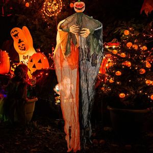Fantasma di zucca sospeso di 1,8 metri con occhi rossi luminosi e braccia pieghevoli per decorazioni di Halloween - Product Image 4