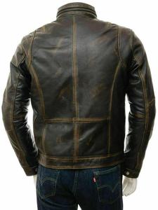 Veste de motard en cuir noir de qualité supérieure pour homme, fermeture éclair, style décontracté, avec col montant, épaules matelassées, plusieurs poches zippées - Product Image 4