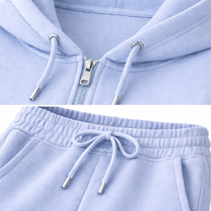 Ensemble de survêtement personnalisé pour femme, respirant, en coton, avec sweat à capuche zippé oversize et pantalon de survêtement, pour le sport et la course - Product Image 4