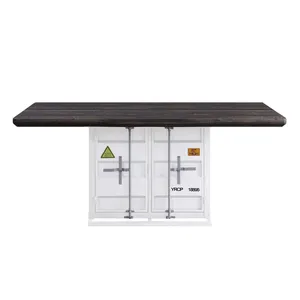Industrial Container Design Kitchen <b>Table</b> with Wood Top Rectangle Shape Durable Indoor Furniture Decor - Product Image 2