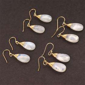 Boucles d'oreilles pendantes en argent sterling 925 avec pierre de lune arc-en-ciel en forme de poire - Product Image 3