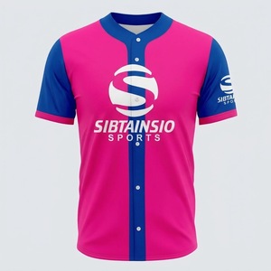 Maillot de baseball personnalisé sublimé bicolore rose et bleu, chemise de softball boutonnée, uniforme d'équipe pour hommes, femmes et jeunes, t-shirts d'entraînement - Product Image 2