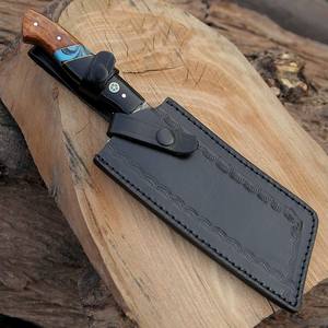 Couteau de boucher Nakiri en acier Damas avec manche en résine turquoise et bois, couteau de cuisine forgé à la main pour légumes et viande, entier - Product Image 6
