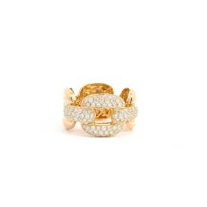 Chain Link Statement <b>Rings</b> 14K 18K Solid Gold Round Lab Grown Diamonds Pave Chunky Cuban <b>Stacking</b> Hip Hop Iced Out Bands Jewelry - Product Image 3