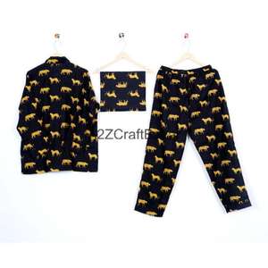 Conjunto de Pijama Floral Estampado a Mano 100% Algodón Puro, Tejido de Punto Hecho a Mano, Ropa de Estar por Casa para Verano, Hotel, Damas de Honor - Product Image 4