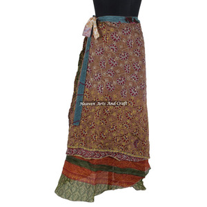 Indian Vintage Silk Sari Multicolor <b>Wrap</b> <b>Skirts</b> 2 Layer Reversible Magic Silk Saris <b>Wrap</b> Long <b>Skirt</b> Silk Sarong Beach Pareo Long - Product Image 3