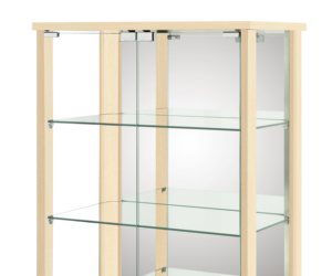Vitrine haute de luxe en verre avec cadre en bois et panneau arrière miroir, vitrine en verre trempé pour salon - Product Image 4