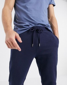 <b>Men's</b> Navy Blue Sweatpants Elastic Waist Side Pockets Casual Joggers Midweight Knitted Spandex Cotton Blend - Product Image 3