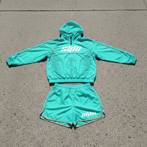 Custom Logo <b>Embroidery</b> Nylon Tracksuit Men Streetwear Windbreaker <b>Set</b> Color Block Short <b>Set</b> Men Retro Hip Hop Summer Outfits - Product Image 5