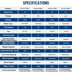 Kit de Bicicleta Eléctrica Negra de 26 Pulgadas y 1000W con Tracción Trasera, Neumáticos y Piezas de Modificación - Product Image 4