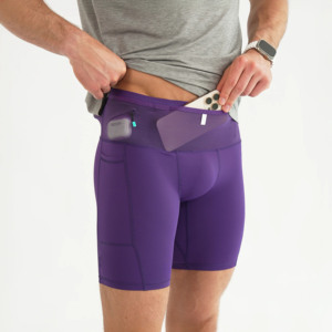 Men's Purple Compression <b>Shorts</b> Mid Waist Sporty Running <b>Gym</b> Bottoms <b>With</b> Zipper <b>Phone</b> <b>Pocket</b> - Product Image 5