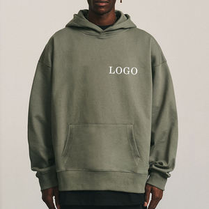 Vente en gros de sweats à capuche unisexe en molleton 100% coton, vierges, personnalisables, coupe ample et carrée, en tissu molleton bouclette épais pour hommes - Product Image 4