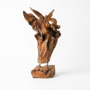Sungu Stand Handcrafted <b>Wooden</b> Horn Root Sculpture <b>Rustic</b> Artistic Tabletop Decorative Artwork Metal Stand Home Decor Accent - Product Image 1