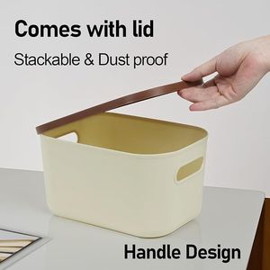 Set di 6 Contenitori di Plastica Beige con Coperchi a Scatto, Organizzatori per Spazi Ristretti - Product Image 2
