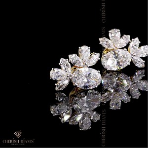 Lab Grown Diamond 10/14/18kt Gold Solitaire Stud Earrings Oval Marquise Pear Cuts IGI Certified VVS Clarity 4.045ct Trendy - Product Image 4