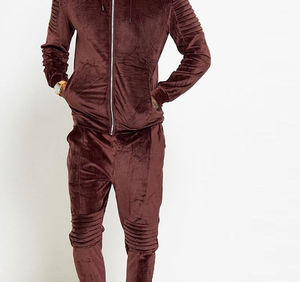 Survêtement en velours doux pour homme, deux pièces, veste zippée, pantalon droit - Product Image 5