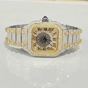 Splendide montre en diamant pour homme, mouvement à quartz analogique ETA, boîtier carré de luxe, chiffres romains, cristal saphir, bracelet en argent moissanite - Product Image 6