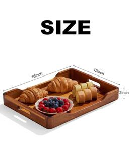 Bandeja de Servir Ovalada de Madera de Teca con Asas - Bandeja Portátil para Desayuno, para Uso en Cocina y Escritorio - Product Image 2