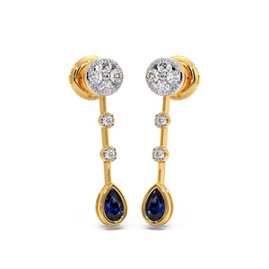 Pendientes Largos con Diamantes en Forma de Lágrima Azul Real y Detalles Brillantes Redondos - Product Image 1