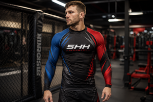 SHH Industries Custom <b>Men's</b> Red Blue MMA BJJ Breathable Eco-Friendly Quick Dry Long Sleeve <b>Compression</b> Rash Guard No Gi - Product Image 5