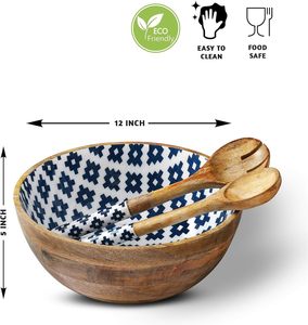 Juego de regalo de cuencos para ensalada, cuenco grande, cuenco de madera de mango con pinzas, para ensaladas, pasta, frutas, guarniciones, altura incluye accesorios a juego - Product Image 1
