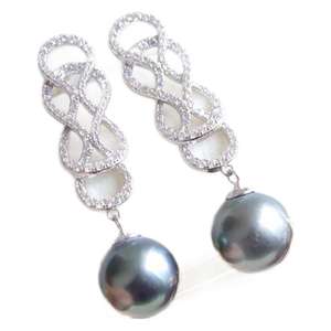 Boucles d'oreilles en perles naturelles Zhuji 11-12 mm, argent 925, trèfle, rondes, sans défaut, pendantes, boîte cadeau parfaite - Product Image 5