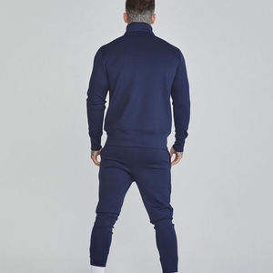 Survêtement bleu marine pour homme, sweat-shirt et pantalon à fermeture éclair intégrale, coupe classique, col montant, vêtements décontractés d'automne, respirant, polyester et coton - Product Image 2