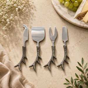 Rustic Antler Cheese Knife <b>Set</b> Premium Stainless Steel Serving Tools for Elegant Parties and Charcuterie <b>Boards</b> - Product Image 1