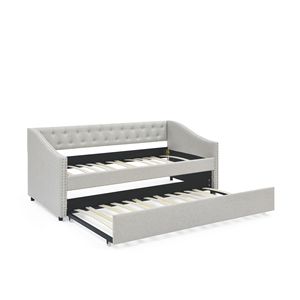 Divano letto matrimoniale imbottito trapuntato con letto estraibile, schienale con bottoni, braccioli ondulati con borchie color rame B - Product Image 6