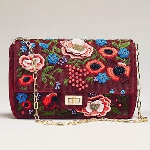 Floral Embroidered Beaded <b>Handbag</b> <b>Chain</b> Strap Women Evening Party Shoulder Bag Decorative Pattern Fashion Purse - Product Image 1