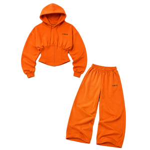 Ensembles de sweats à capuche et pantalons de survêtement à jambes larges en coton épais avec taille corset pour femme, logo personnalisé, polaire premium, mode streetwear, vente en gros - Product Image 1
