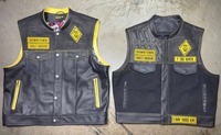 Gilet de motard en cuir perforé style SOA avec col à revers