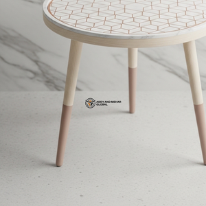 Taburete de Madera Pintado a Mano White Meena – Taburete Decorativo Artesanal - Product Image 3