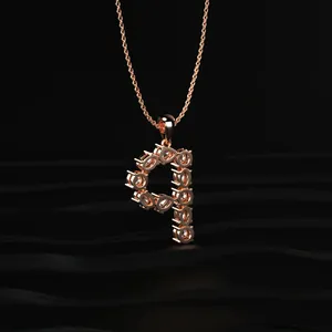 New Arrival Women's P Alphabet Diamond Pendant Rose Gold Solitaire <b>Necklace</b> for Engagement Wedding <b>D</b>-E Color VVS Clarity IGI - Product Image 4