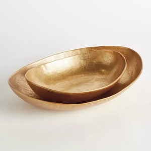 Hot Pick Handmade Decorative Bowl Set Minimalist Design <b>Gold</b> Finish Oval Shape Tabletop <b>Vase</b> - Product Image 2