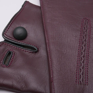 Womens Burgundy Sheepskin Thermal Handmade Glove Dark Green Trim Soft Winter Full Finger Elegant Driving Gloves Warm Lined - Product Image 4