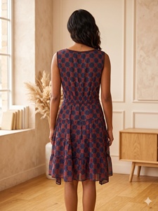 Vestido Boho Dulce de Algodón Natural con Cuello Redondo, Largo hasta la Rodilla, Corte en A, Estampado Paisley Geométrico, Sin Mangas, Verano, Casual, Ecológico - Product Image 2